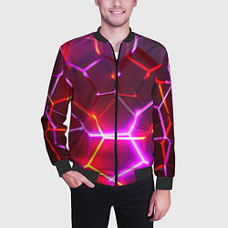 Бомбер мужской Красные плиты с фиолетовым свечением, цвет: 3D-черный — фото 2