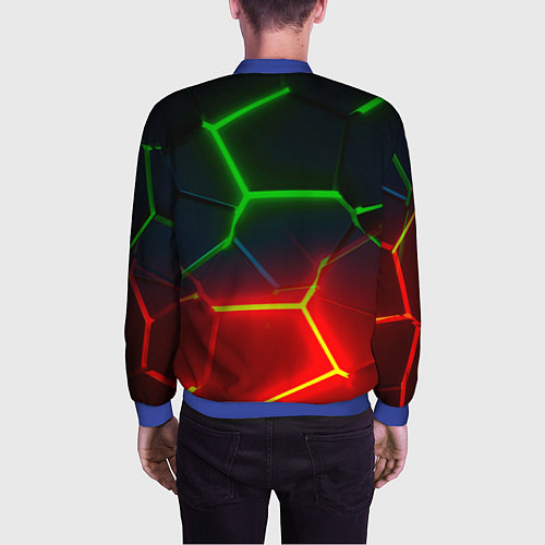 Мужской бомбер Зеленые и красные неоновые плиты в разломе / 3D-Синий – фото 4
