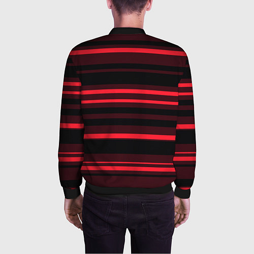 Мужской бомбер Тёмный красный в яркую полоску / 3D-Черный – фото 4