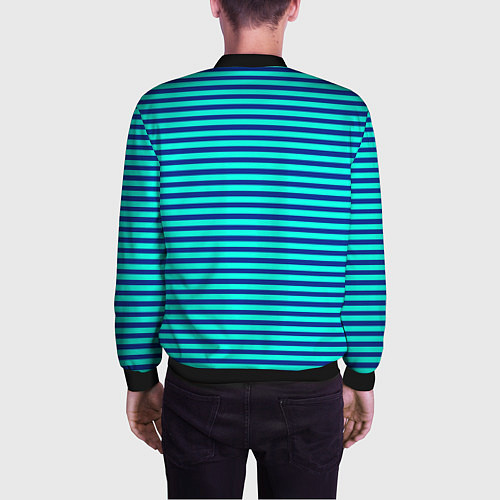 Мужской бомбер Сине-бирюзовый в полоску тельняшка / 3D-Черный – фото 4