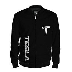 Бомбер мужской Tesla logo white, цвет: 3D-черный