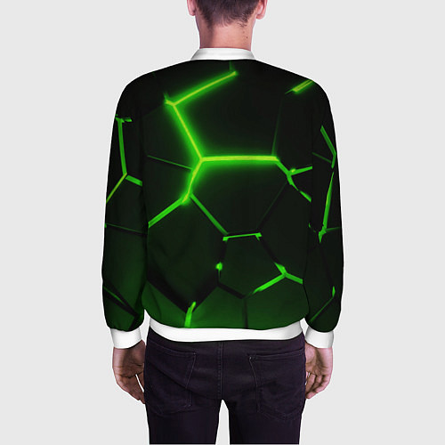 Мужской бомбер Темные зеленые неоновые плиты в разломе / 3D-Белый – фото 4