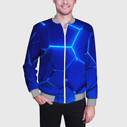 Бомбер мужской Яркие синие неоновые плиты в разломе, цвет: 3D-меланж — фото 2