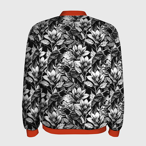 Мужской бомбер Вороны в цветах / 3D-Красный – фото 2