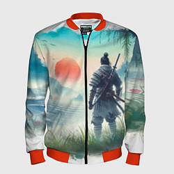 Мужской бомбер Японский самурай на берегу горного озера