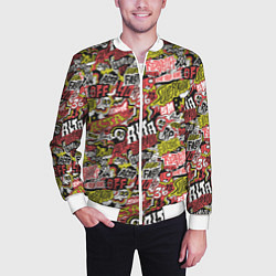 Бомбер мужской Супер мото паттерн с надписями и черепками, цвет: 3D-белый — фото 2