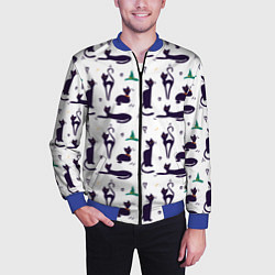 Бомбер мужской Узор из черных магических кошек, цвет: 3D-синий — фото 2