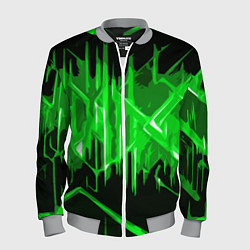 Мужской бомбер Зелёная агрессивная абстракция на чёрном фоне