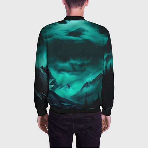 Мужской бомбер Волки воют на луну и северное сияние / 3D-Черный – фото 4