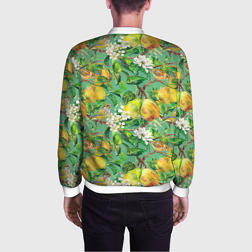 Мужской бомбер Груши и птицы / 3D-Белый – фото 4