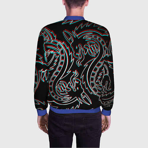 Мужской бомбер Драконы глитч киберпанк / 3D-Синий – фото 4