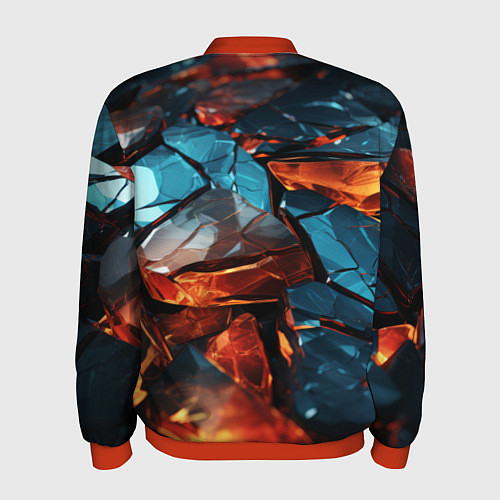 Мужской бомбер Разломленные камни с янтарным свечением / 3D-Красный – фото 2