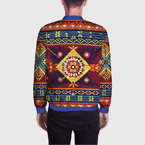 Мужской бомбер Стиль советского ковра узоры и орнамент / 3D-Синий – фото 4