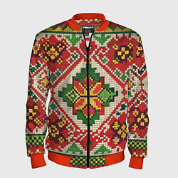 Бомбер мужской Классические русские узоры и орнамент, цвет: 3D-красный