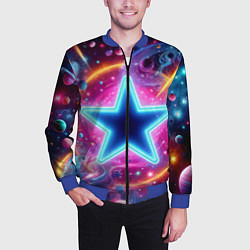 Бомбер мужской Звезда в неоновом космосе - нейроарт, цвет: 3D-синий — фото 2