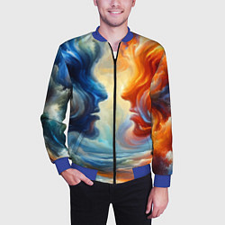 Бомбер мужской Профили парня и девушки - две стихии, цвет: 3D-синий — фото 2