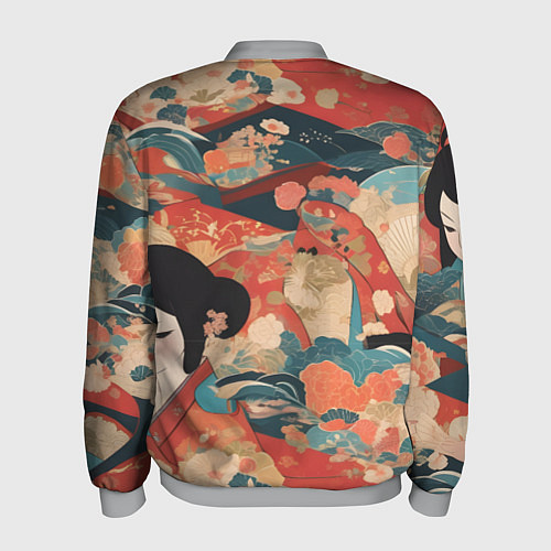 Мужской бомбер Японский орнамент с девушкой / 3D-Меланж – фото 2
