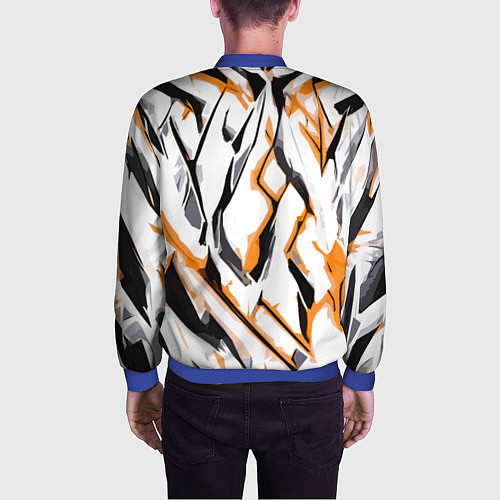 Мужской бомбер Чёрно-жёлтые агрессивные полосы на белом фоне / 3D-Синий – фото 4