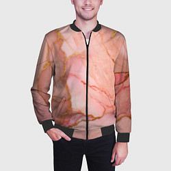 Бомбер мужской Текстура розового мрамора с золотом, цвет: 3D-черный — фото 2