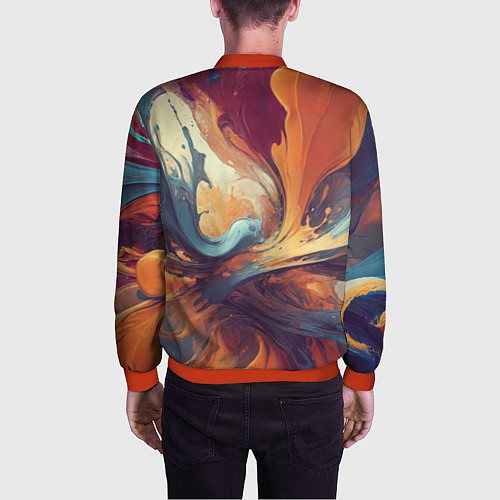 Мужской бомбер Акриловая абстракция в стиле Vallejo / 3D-Красный – фото 4