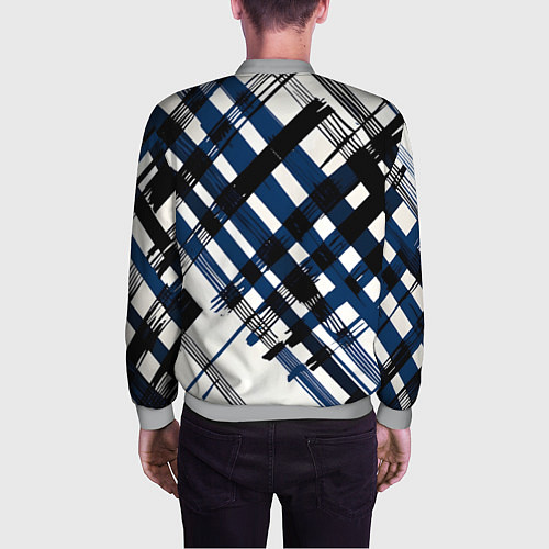 Мужской бомбер Косая клетка бело-синяя / 3D-Меланж – фото 4