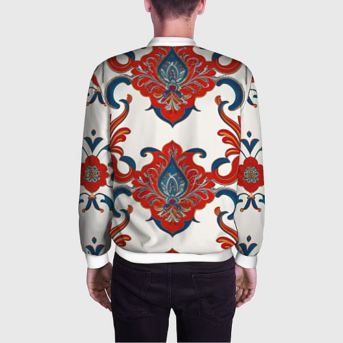 Мужской бомбер Узор красно-синий на белом фоне / 3D-Белый – фото 4