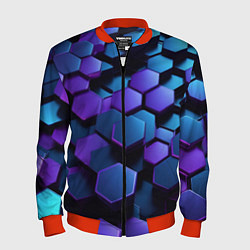 Бомбер мужской Трехмерные фиолетовые шестиугольники, цвет: 3D-красный