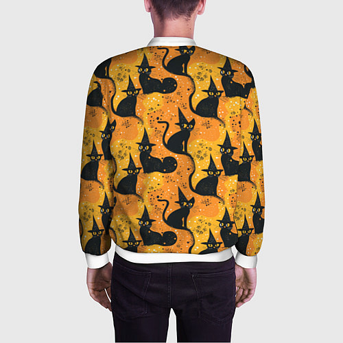 Мужской бомбер Кошки в шляпах - паттерн / 3D-Белый – фото 4