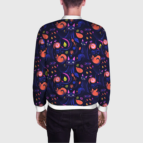 Мужской бомбер Черные кошки - паттерн / 3D-Белый – фото 4