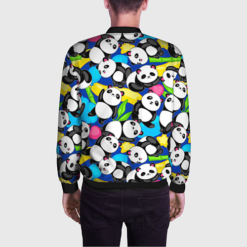 Мужской бомбер Панды цветной паттерн / 3D-Черный – фото 4