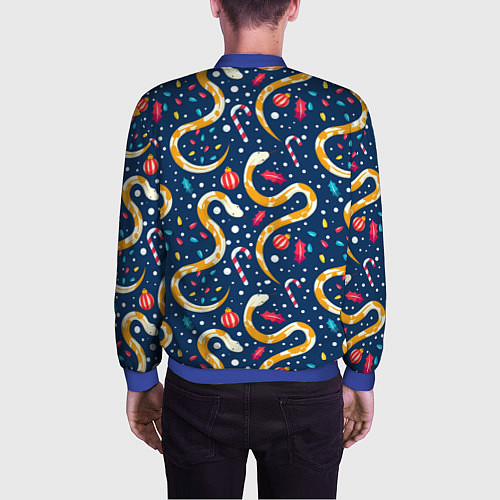 Мужской бомбер Новогодний паттерн символ года 2025 / 3D-Синий – фото 4