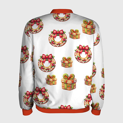 Мужской бомбер Много новогодних пончиков и подарков с бантиком и / 3D-Красный – фото 2