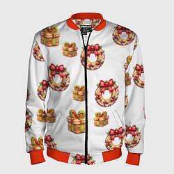Бомбер мужской Много новогодних пончиков и подарков с бантиком и, цвет: 3D-красный