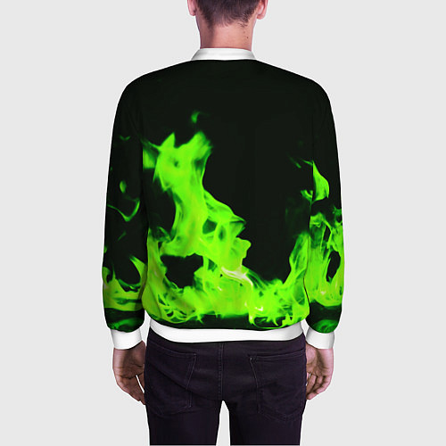 Мужской бомбер Кислотный зелёный огонь / 3D-Белый – фото 4