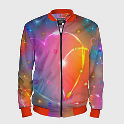Бомбер мужской Неоновые сердца со звездочками, цвет: 3D-красный