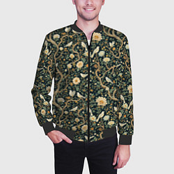 Бомбер мужской Узор с птицами зеленый, цвет: 3D-черный — фото 2