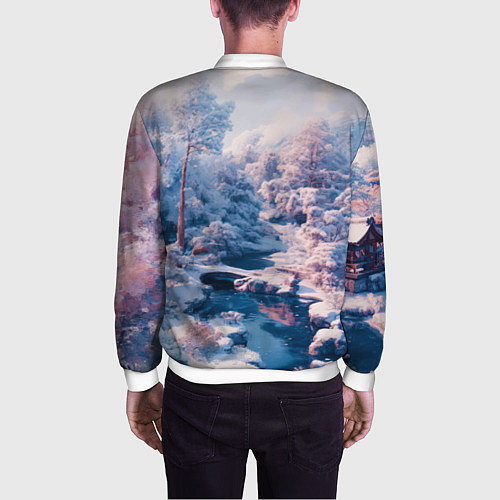 Мужской бомбер Японская зима в сельской местности / 3D-Белый – фото 4