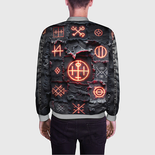 Мужской бомбер Символы викингов на пэчворк дениме / 3D-Меланж – фото 4