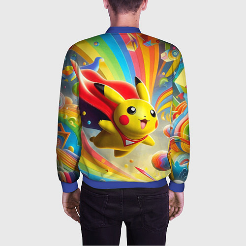 Мужской бомбер Super Pikachu - ai art fantasy / 3D-Синий – фото 4