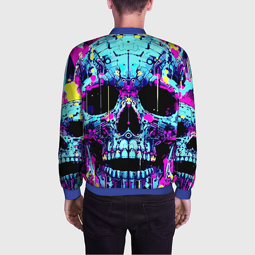 Мужской бомбер Cool skull sketch - blots / 3D-Синий – фото 4