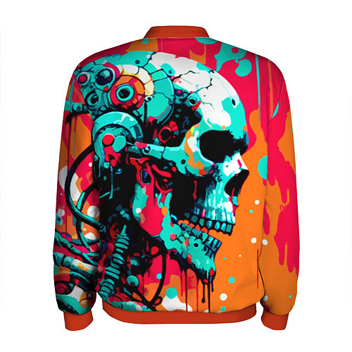 Мужской бомбер Cyber skull sketch - ai art fantasy / 3D-Красный – фото 2