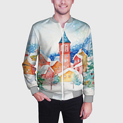 Бомбер мужской Новогодний сказочный город, цвет: 3D-меланж — фото 2