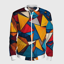 Бомбер мужской Разноцветные треугольники, цвет: 3D-белый