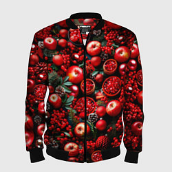 Бомбер мужской Рождественские ягоды и фрукты, цвет: 3D-черный