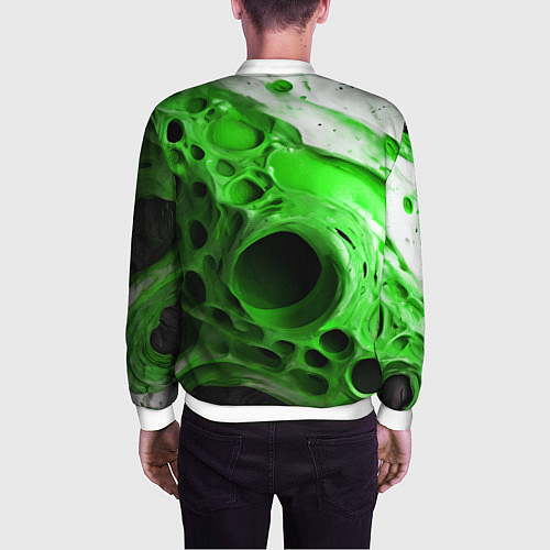 Мужской бомбер Зелёно-белая абстрактная структура / 3D-Белый – фото 4