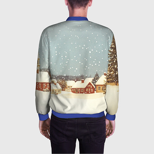 Мужской бомбер Дома и снежное небо / 3D-Синий – фото 4