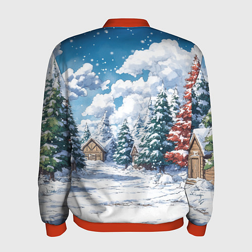 Мужской бомбер Предновогодняя природа / 3D-Красный – фото 2