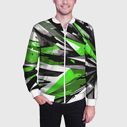 Бомбер мужской Чёрно-зелёная-белая абстракция, цвет: 3D-белый — фото 2