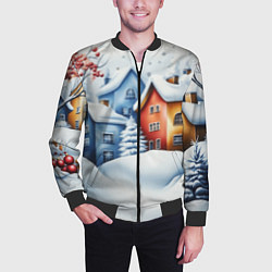 Бомбер мужской Зимний новогодний городской пейзаж, цвет: 3D-черный — фото 2