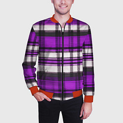 Бомбер мужской Фиолетово-белая ткань в клетку, цвет: 3D-красный — фото 2